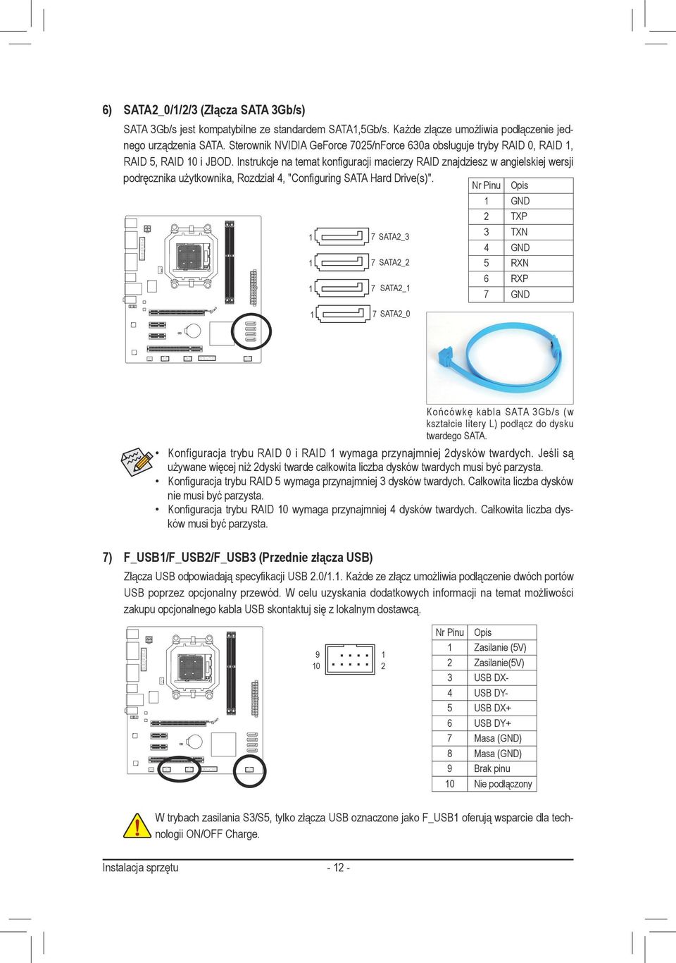 Instrukcje na temat konfiguracji macierzy RAID znajdziesz w angielskiej wersji podręcznika użytkownika, Rozdział 4, "Configuring SATA Hard Drive(s)".