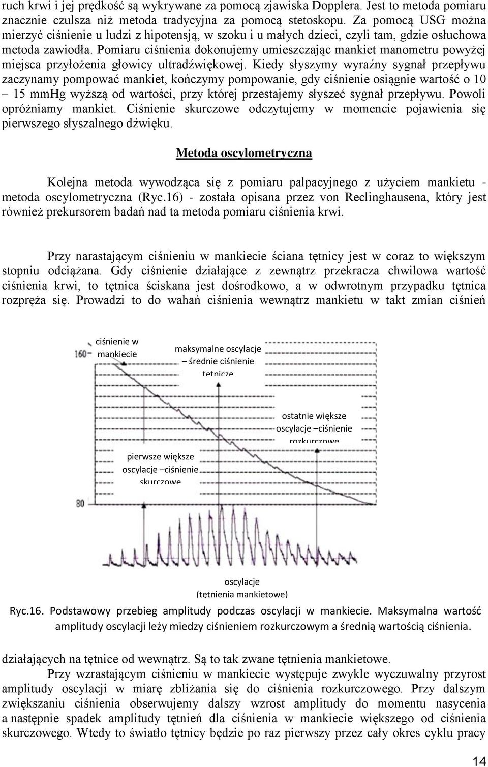 Pomiaru ciśnienia dokonujemy umieszczając mankie manomeru powyżej miejsca przyłożenia głowicy ulradźwiękowej.