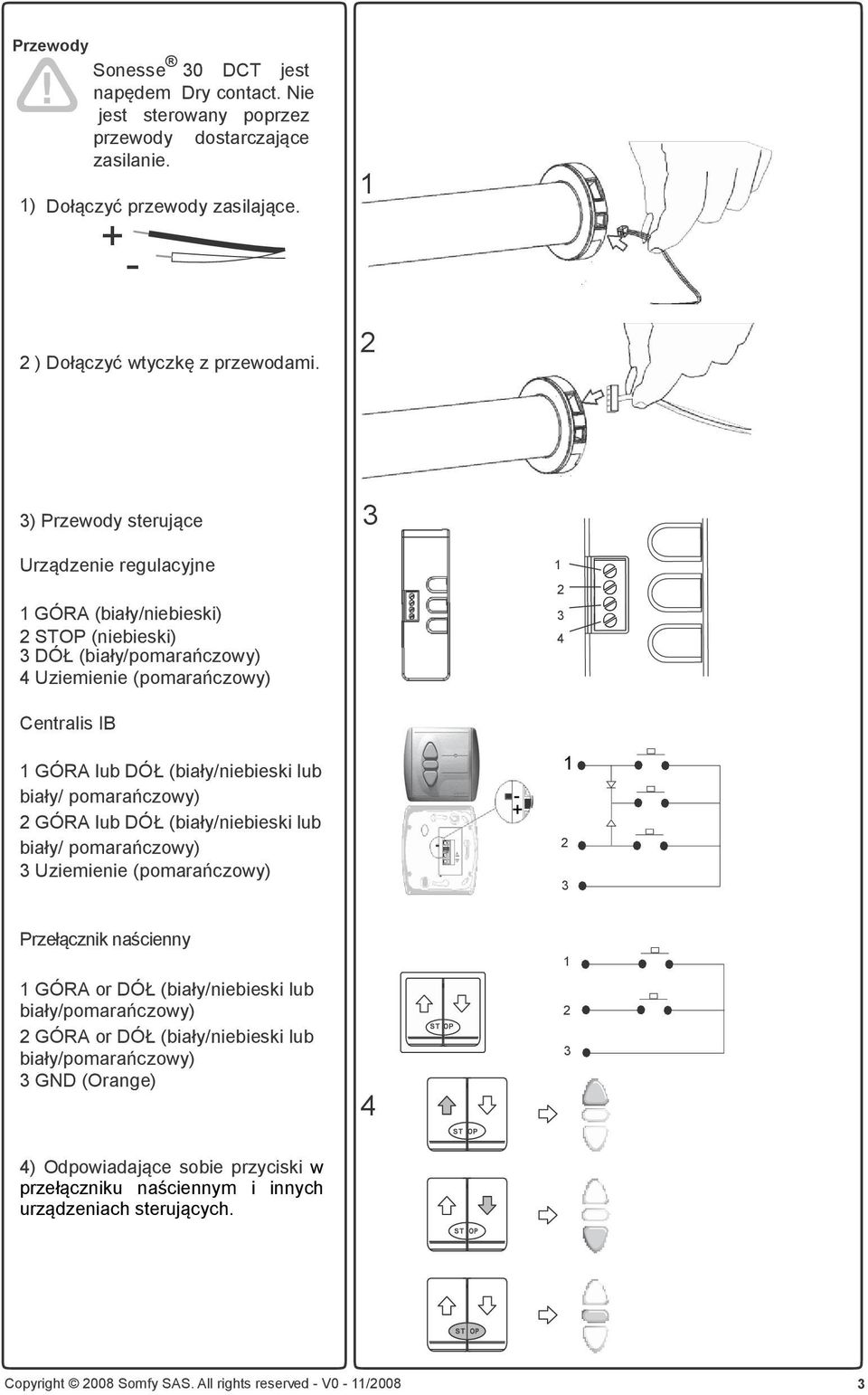 biały/ pomarańczowy) GÓRA lub DÓŁ (biały/niebieski lub biały/ pomarańczowy) 3 Uziemienie (pomarańczowy) + 3 Przełącznik naścienny 1 1 GÓRA or DÓŁ (biały/niebieski lub biały/pomarańczowy) GÓRA or DÓŁ