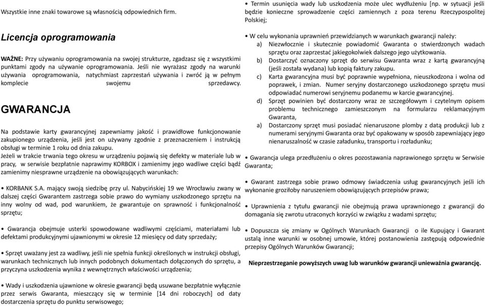 się z wszystkimi punktami zgody na używanie oprogramowania.