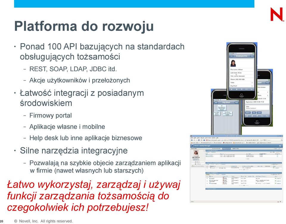 desk lub inne aplikacje biznesowe Silne narzędzia integracyjne Pozwalają na szybkie objecie zarządzaniem aplikacji w firmie