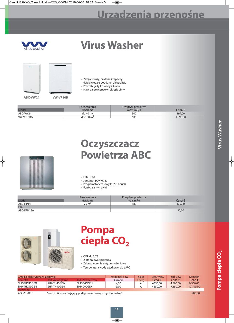 990,00 Oczyszczacz Powietrza ABC Virus Washer Filtr HEPA Jonizator powietrza Programator czasowy (1-2-8 hours) Funkcja anty - pyłki Powierzchnia Przepływ powietrza Model działania max.