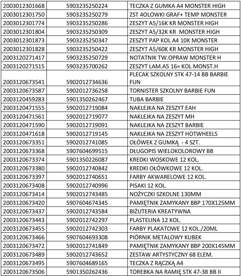 OPRAW MONSTER H 2003120271515 5903235700262 ZESZYT LAM.A5 16= KOL MONST.