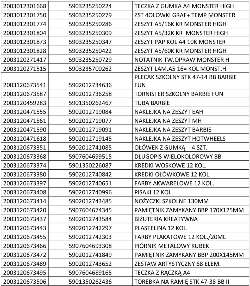 OPRAW MONSTER H 2003120271515 5903235700262 ZESZYT LAM.A5 16= KOL MONST.