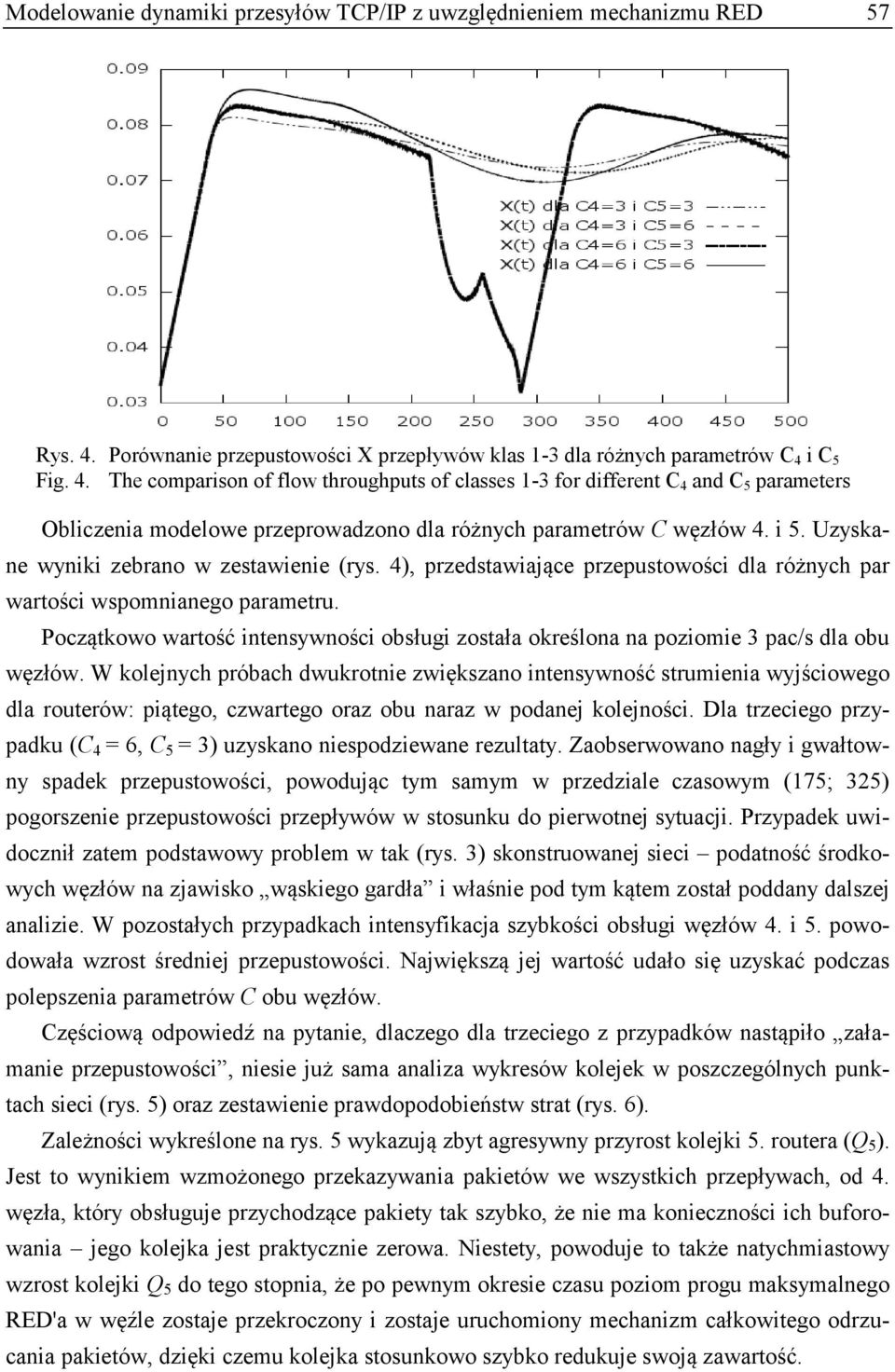 C 5 Fg. 4. The comparson of flow throughputs of classes 1-3 for dfferent C 4 and C 5 parameters Oblczena modelowe przeprowadzono dla różnych parametrów C węzłów 4. 5. Uzyskane wynk zebrano w zestawene (rys.