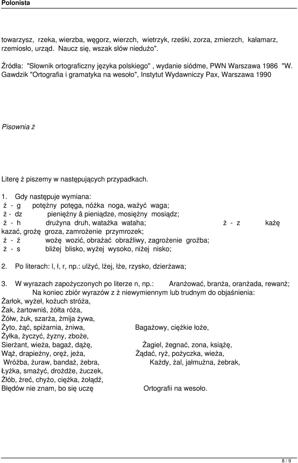 Gawdzik "Ortografia i gramatyka na wesoło", Instytut Wydawniczy Pax, Warszawa 19