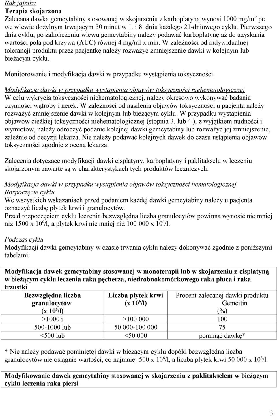W zależności od indywidualnej tolerancji produktu przez pacjentkę należy rozważyć zmniejszenie dawki w kolejnym lub bieżącym cyklu.