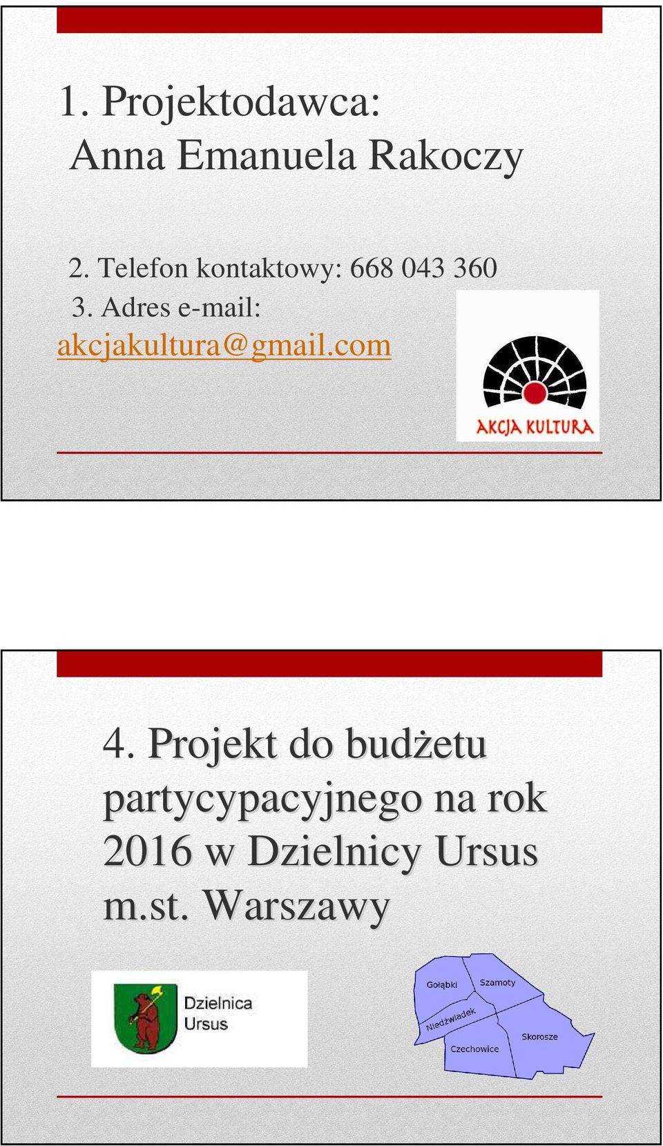 Adres e-mail: akcjakultura@gmail.com 4.