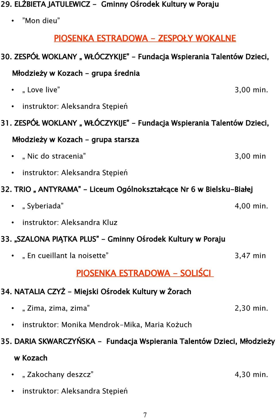 ZESPÓŁ WOKLANY WŁÓCZYKIJE - Fundacja Wspierania Talentów Dzieci, Młodzieży w Kozach - grupa starsza Nic do stracenia 3,00 min 32.