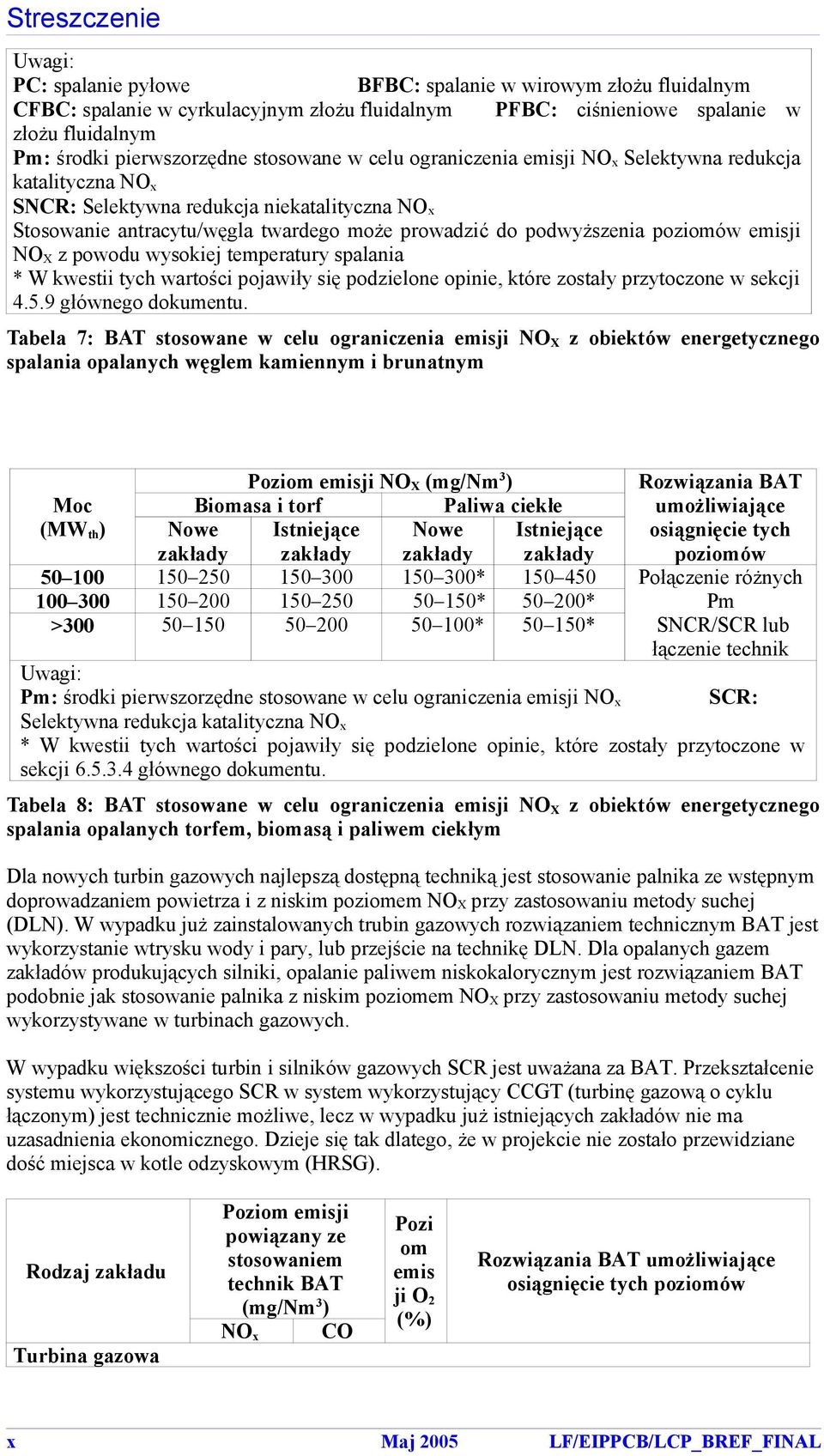 emisji NO X z powodu wsokiej temperatur spalania * W kwestii tch wartości pojawił się podzielone opinie, które został prztoczone w sekcji 4.5.9 głównego dokumentu.