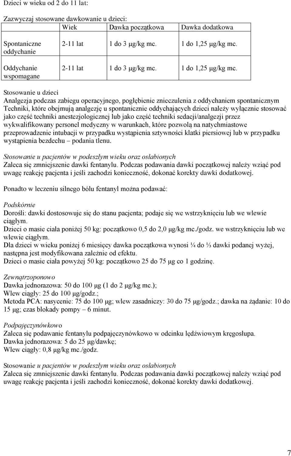 Stosowanie u dzieci Analgezja podczas zabiegu operacyjnego, pogłębienie znieczulenia z oddychaniem spontanicznym Techniki, które obejmują analgezję u spontanicznie oddychających dzieci należy
