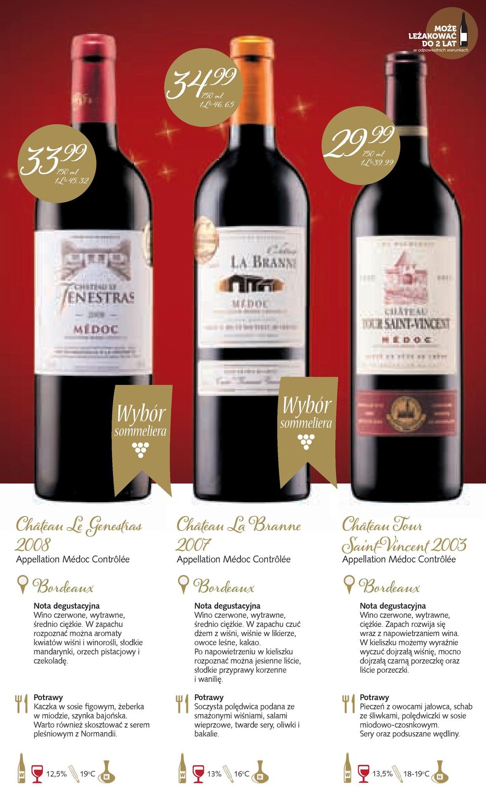 Warto również skosztować z serem pleśniowym z Normandii. Château La Branne 2007 Appellation Médoc Contrôlée Wino czerwone, wytrawne, średnio ciężkie.