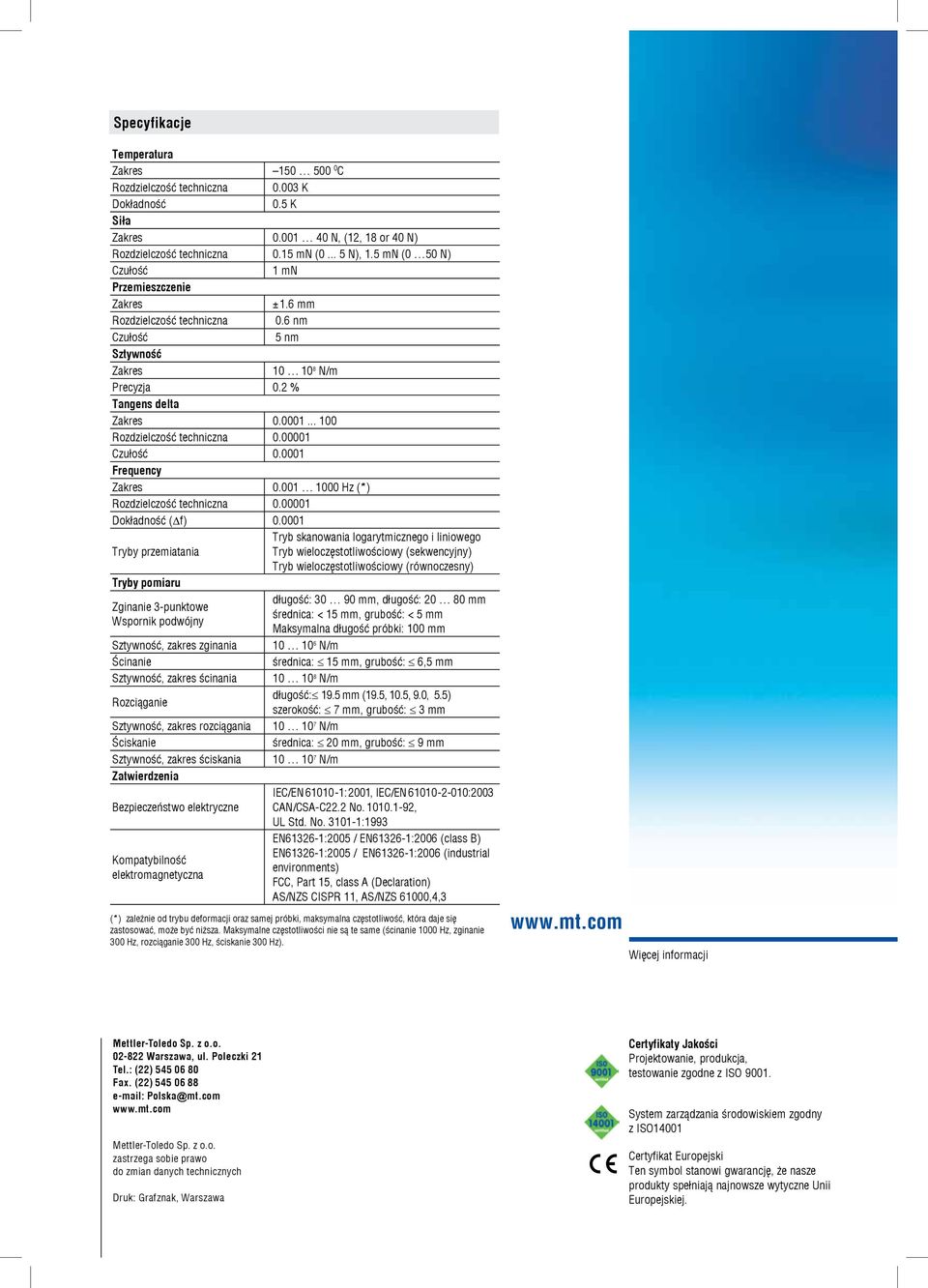 .. 100 Rozdzielczość techniczna 0.00001 Czułość 0.0001 Frequency Zakres 0.001 1000 Hz (*) Rozdzielczość techniczna 0.00001 Dokładność ( f) 0.