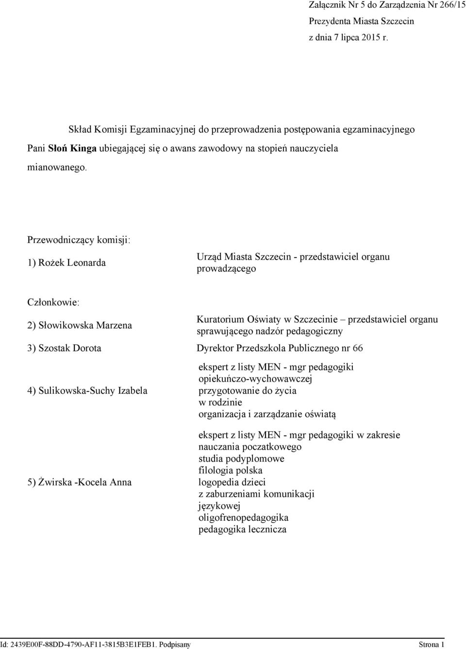 Rożek Leonarda 3) Szostak Dorota Dyrektor Przedszkola