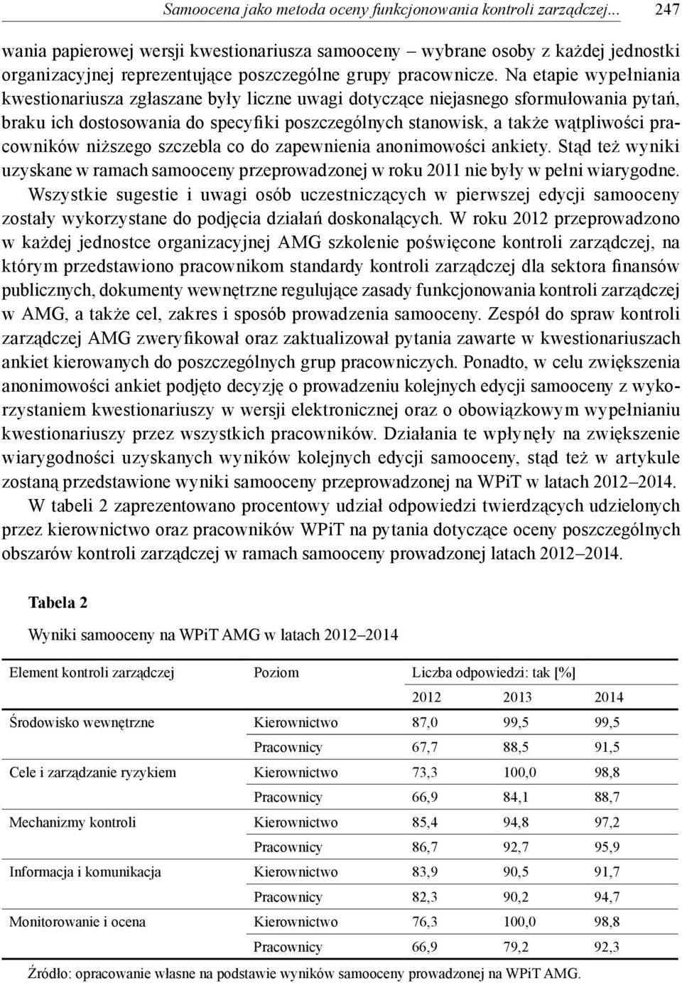 Na etapie wypełniania kwestionariusza zgłaszane były liczne uwagi dotyczące niejasnego sformułowania pytań, braku ich dostosowania do specyfiki poszczególnych stanowisk, a także wątpliwości