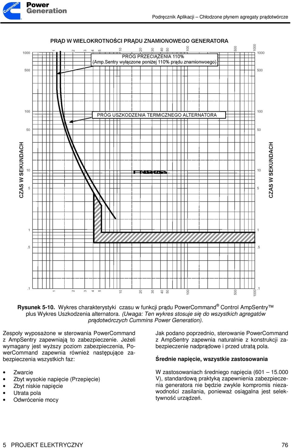JeŜeli wymagany jest wyŝszy poziom zabezpieczenia, PowerCommand zapewnia równieŝ następujące zabezpieczenia wszystkich faz: Zwarcie Zbyt wysokie napięcie (Przepięcie) Zbyt niskie napięcie Utrata pola