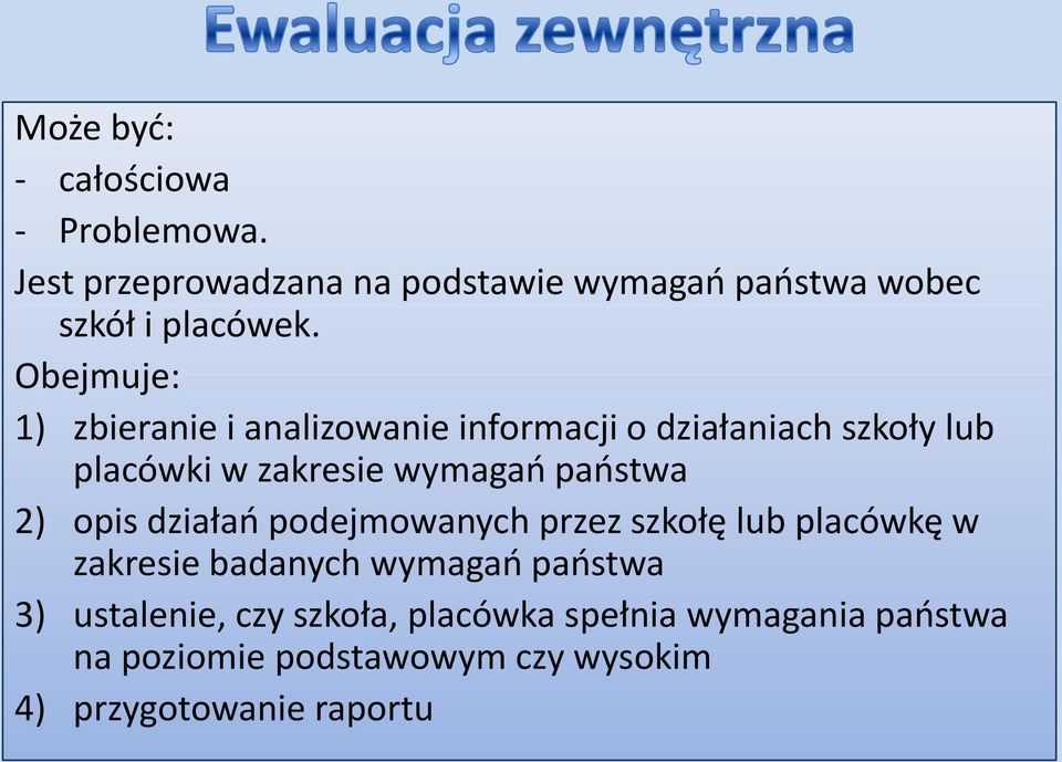 paostwa 2) opis działao podejmowanych przez szkołę lub placówkę w zakresie badanych wymagao paostwa 3)