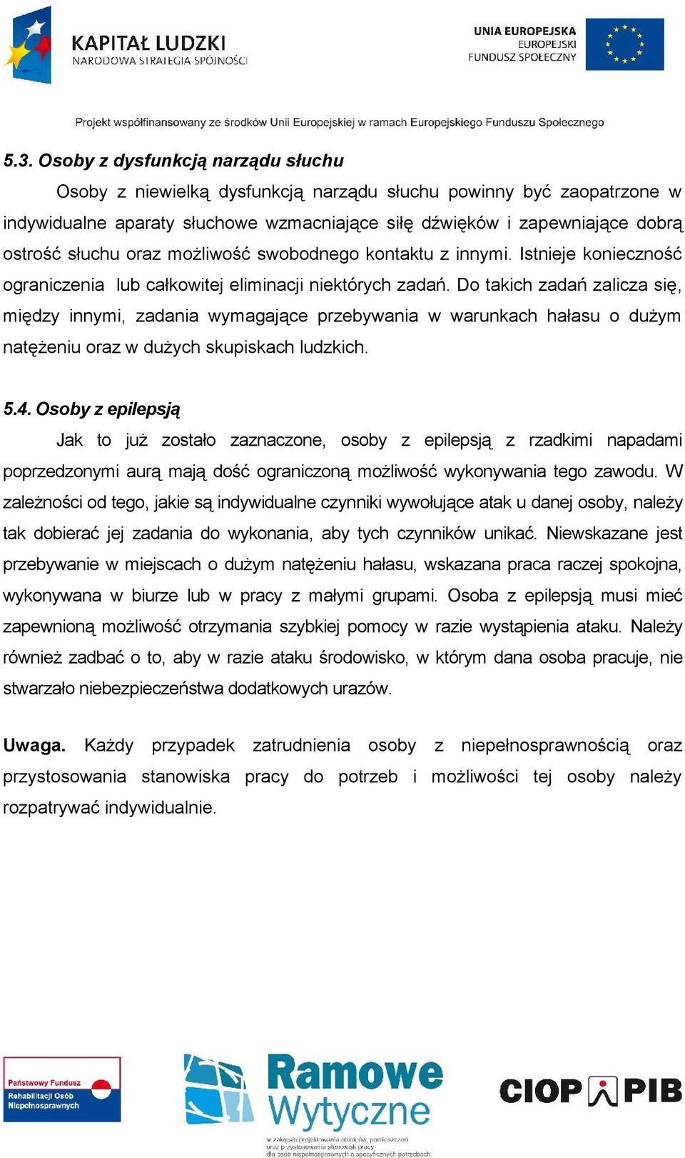 Do takich zadań zalicza się, między innymi, zadania wymagające przebywania w warunkach hałasu o dużym natężeniu oraz w dużych skupiskach ludzkich. 5.4.