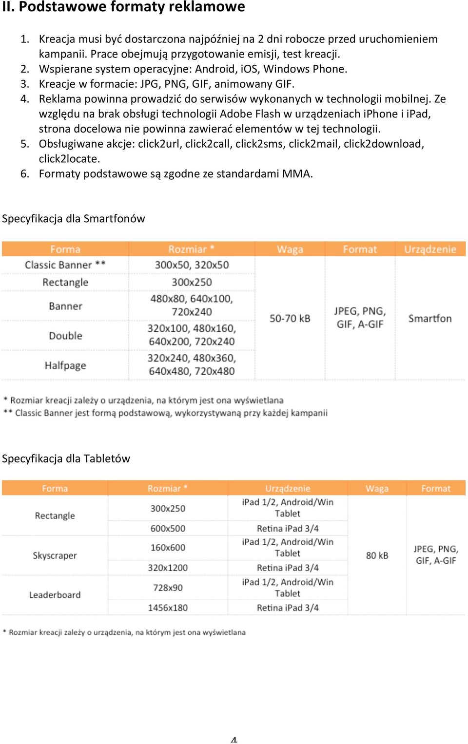 Ze względu na brak obsługi technologii Adobe Flash w urządzeniach iphone i ipad, strona docelowa nie powinna zawierać elementów w tej technologii. 5.