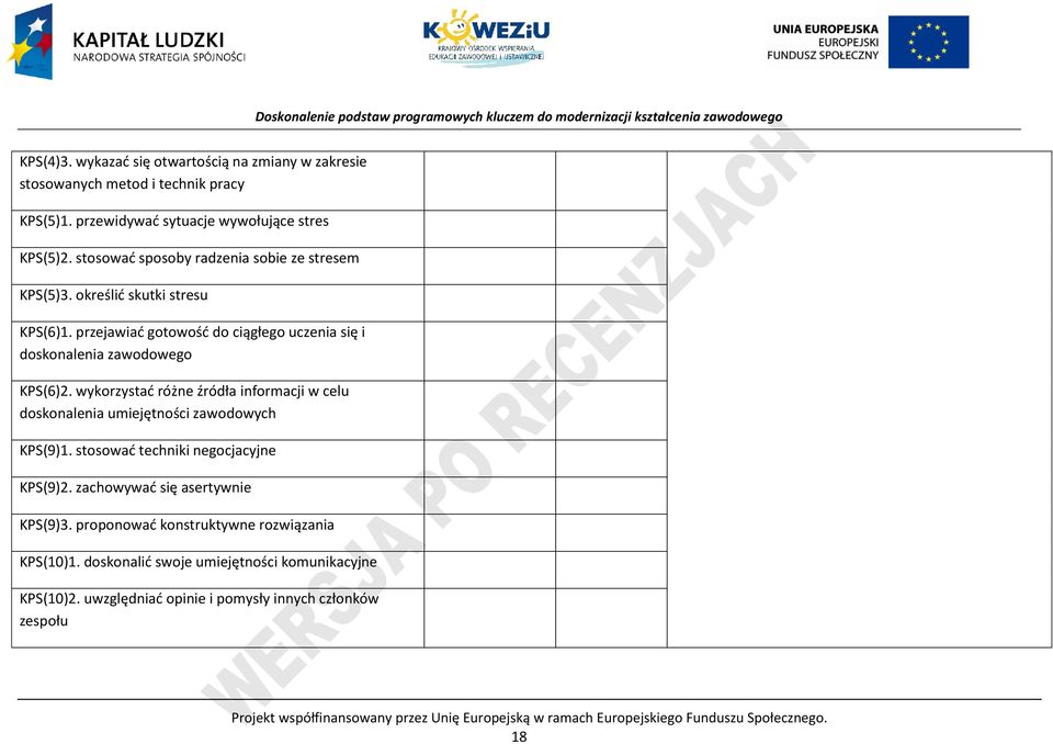 wykorzystać różne źródła informacji w celu doskonalenia umiejętności zawodowych KS(9)1. stosować techniki negocjacyjne KS(9)2. zachowywać się asertywnie KS(9)3.
