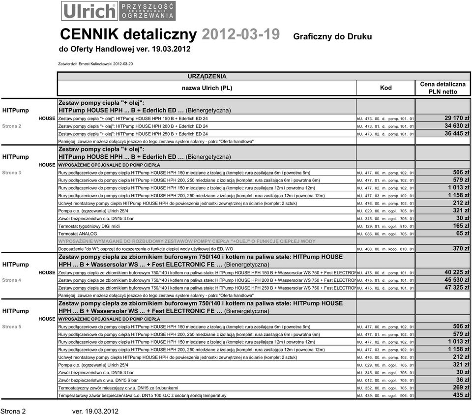 01 29 170 zł Strona 2 Zestaw pompy ciepła "+ olej": HITPump HOUSE HPH 200 B + Ederlich ED 24 hu. 473. 01. d. pomp. 101.
