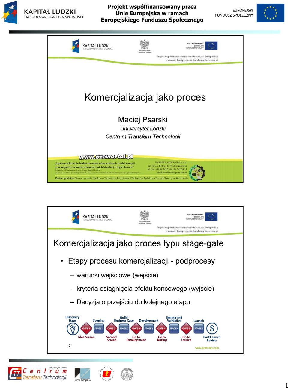 procesu komercjalizacji - podprocesy warunki wejściowe (wejście) kryteria