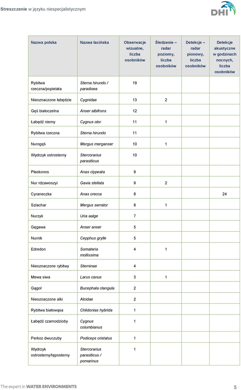 hirundo 11 Nurogęś Mergus merganser 10 1 Wydrzyk ostrosterny Stercorarius parasiticus 10 Płaskonos Anas clypeata 9 Nur rdzawoszyi Gavia stellata 9 2 Cyraneczka Anas crecca 8 24 Szlachar Mergus