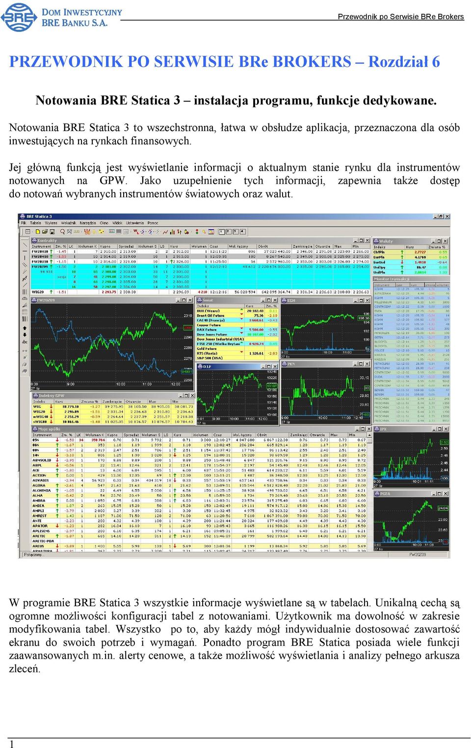 Jej główną funkcją jest wyświetlanie informacji o aktualnym stanie rynku dla instrumentów notowanych na GPW.