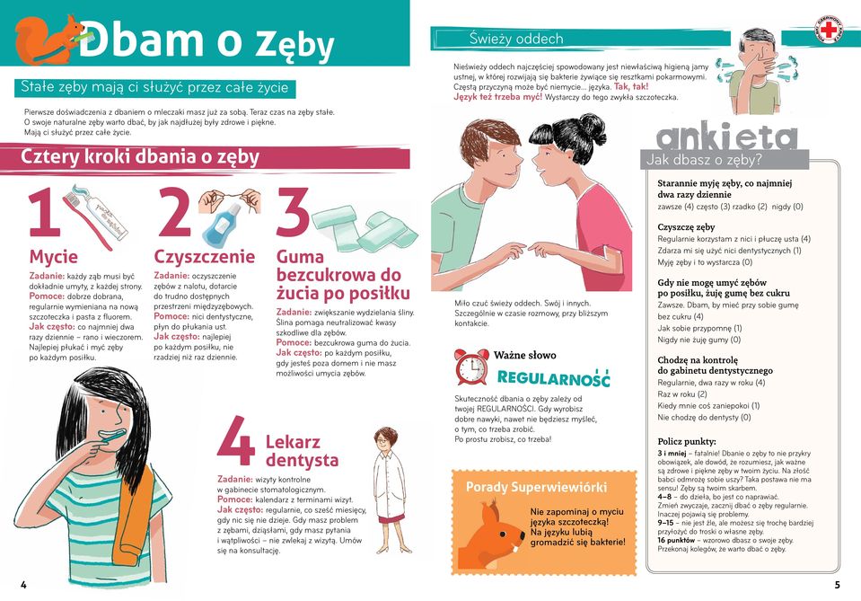 Cztery kroki dbania o zęby Świeży oddech Nieświeży oddech najczęściej spowodowany jest niewłaściwą higieną jamy ustnej, w której rozwijają się bakterie żywiące się resztkami pokarmowymi.