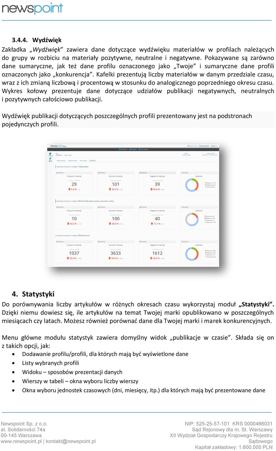 Kafelki prezentują liczby materiałów w danym przedziale czasu, wraz z ich zmianą liczbową i procentową w stosunku do analogicznego poprzedniego okresu czasu.