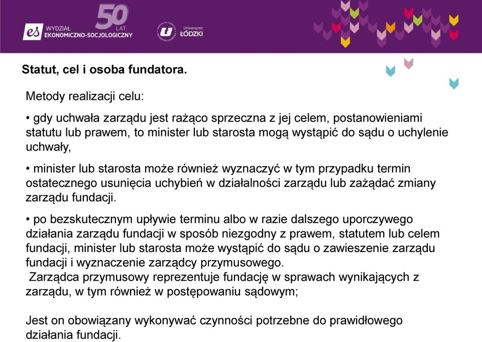 starosta może również wyznaczyć w tym przypadku termin ostatecznego usunięcia uchybień w działalności zarządu lub zażądać zmiany zarządu fundacji.