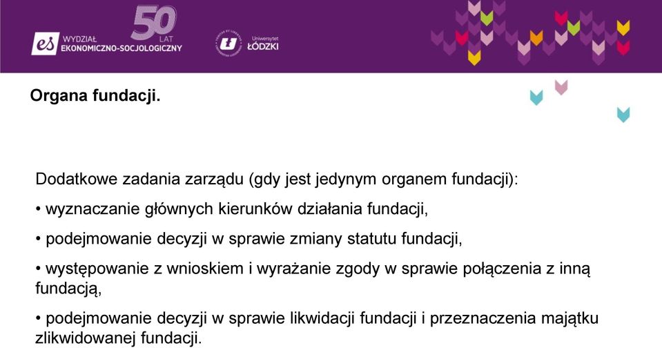 kierunków działania fundacji, podejmowanie decyzji w sprawie zmiany statutu fundacji,