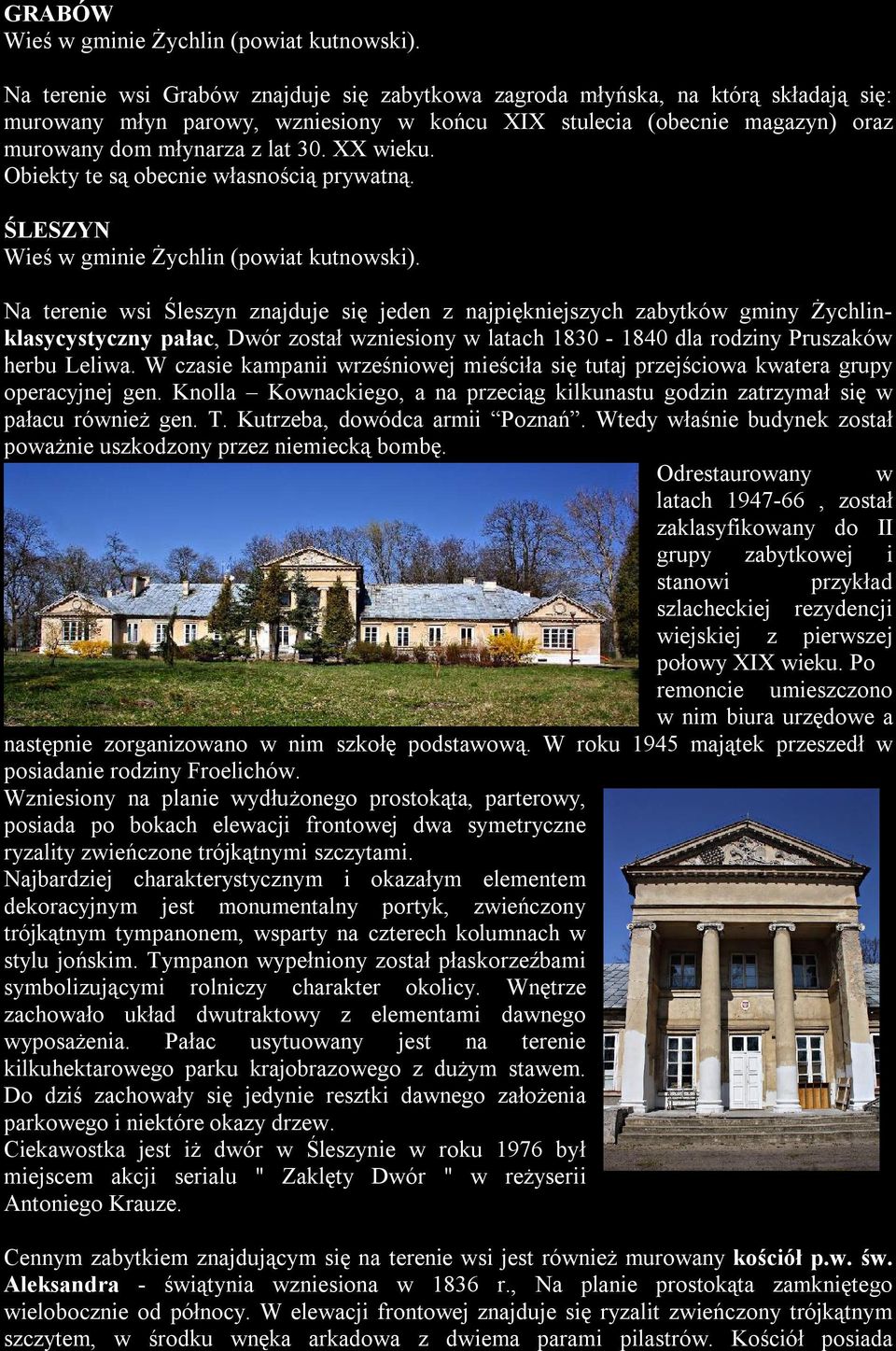 XX wieku. Obiekty te są obecnie własnością prywatną. ŚLESZYN Wieś w gminie Żychlin (powiat kutnowski).