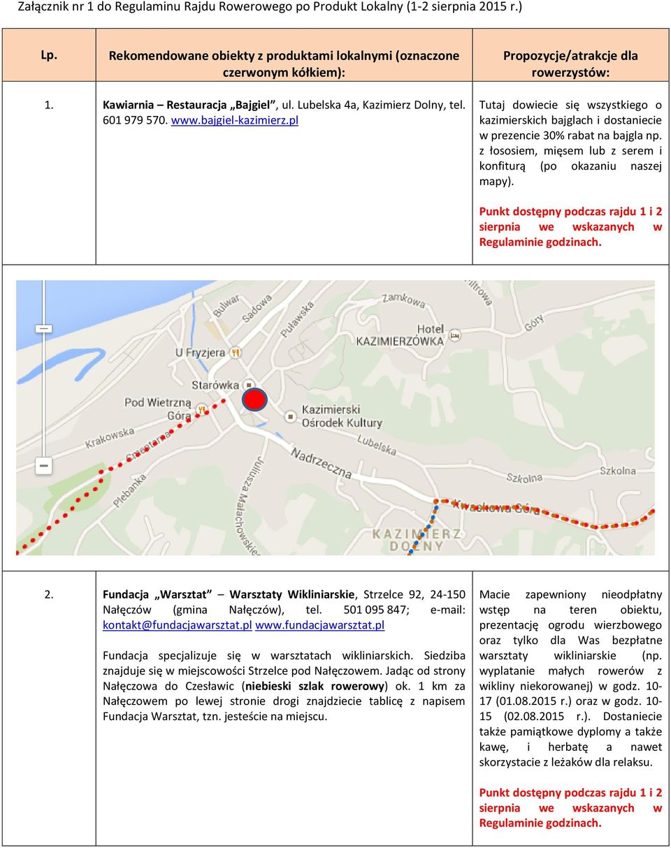 www.bajgiel-kazimierz.pl Tutaj dowiecie się wszystkiego o kazimierskich bajglach i dostaniecie w prezencie 30% rabat na bajgla np. z łososiem, mięsem lub z serem i konfiturą (po okazaniu naszej mapy).