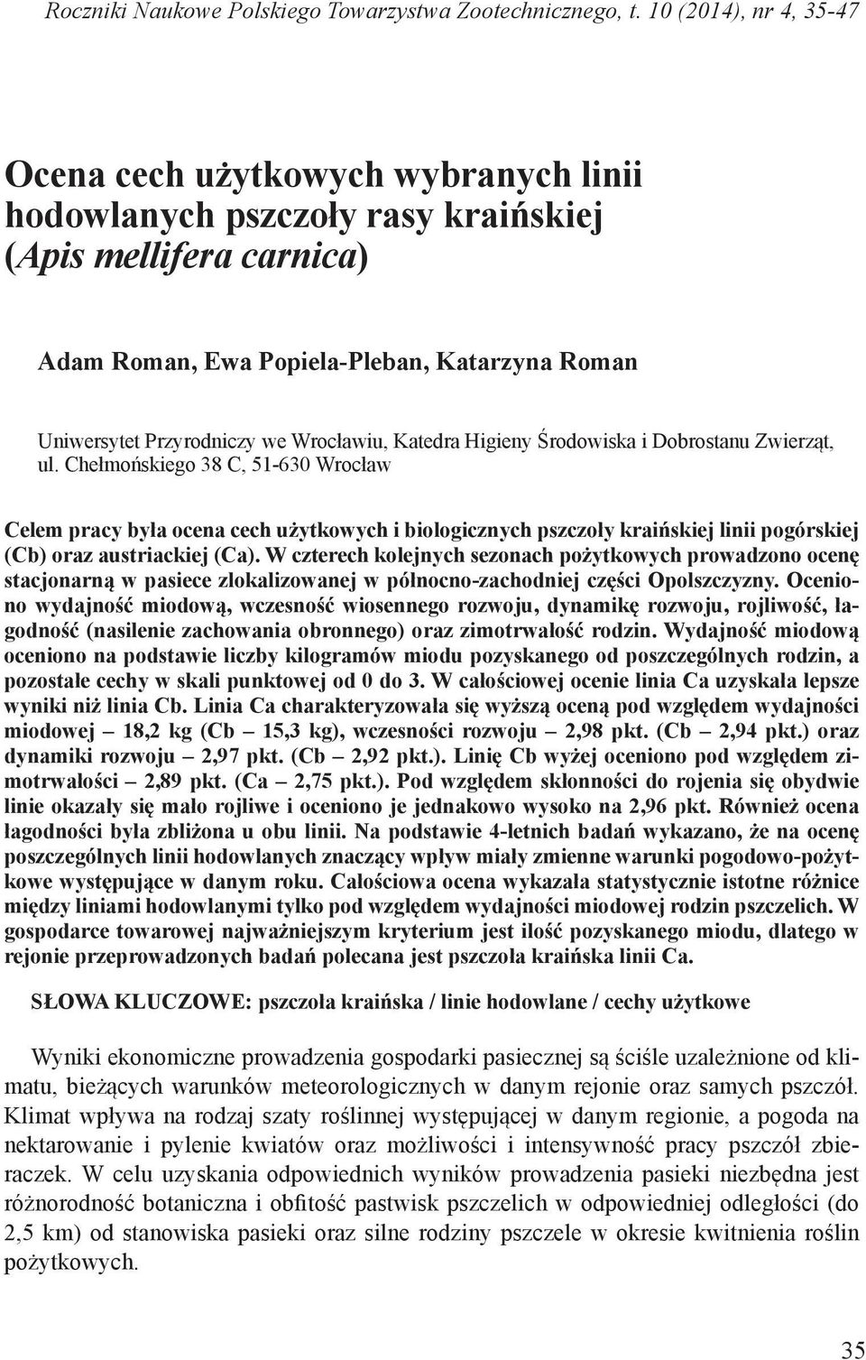 Wrocławiu, Katedra Higieny Środowiska i Dobrostanu Zwierząt, ul.