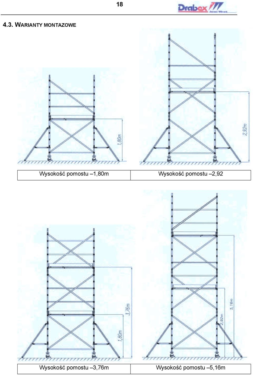 pomostu 1,80m Wysokość