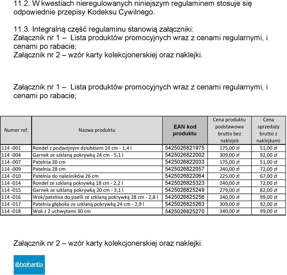 Załącznik nr 1 Lista produktów promocyjnych wraz z cenami regularnymi, i cenami po rabacie; Numer&ref.