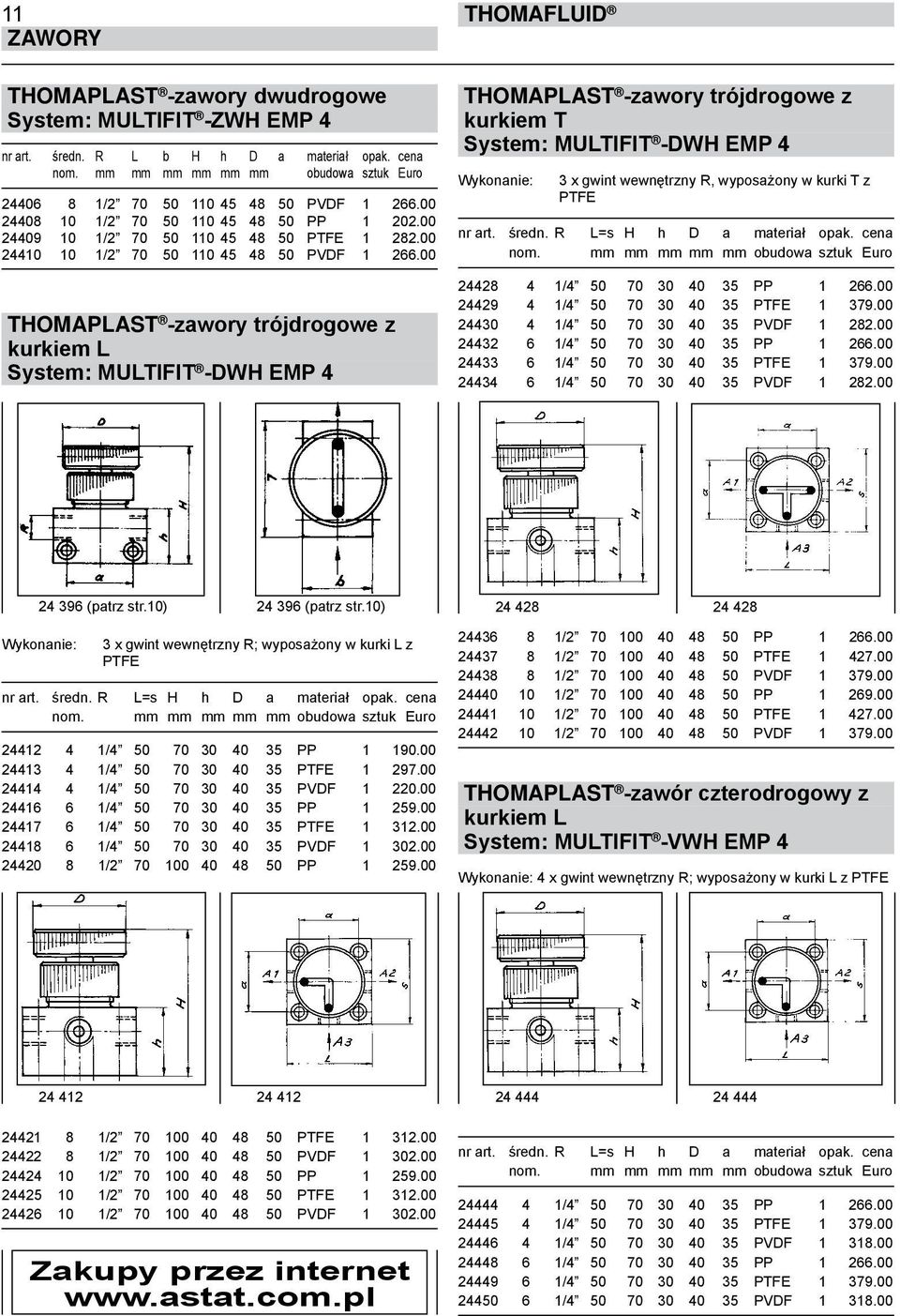 00 THOMAPLAST -zawory trójdrogowe z kurkiem L System: MULTIFIT -DWH EMP 4 THOMAPLAST -zawory trójdrogowe z kurkiem T System: MULTIFIT -DWH EMP 4 Wykonanie: 3 x gwint wewnętrzny R, wyposażony w kurki