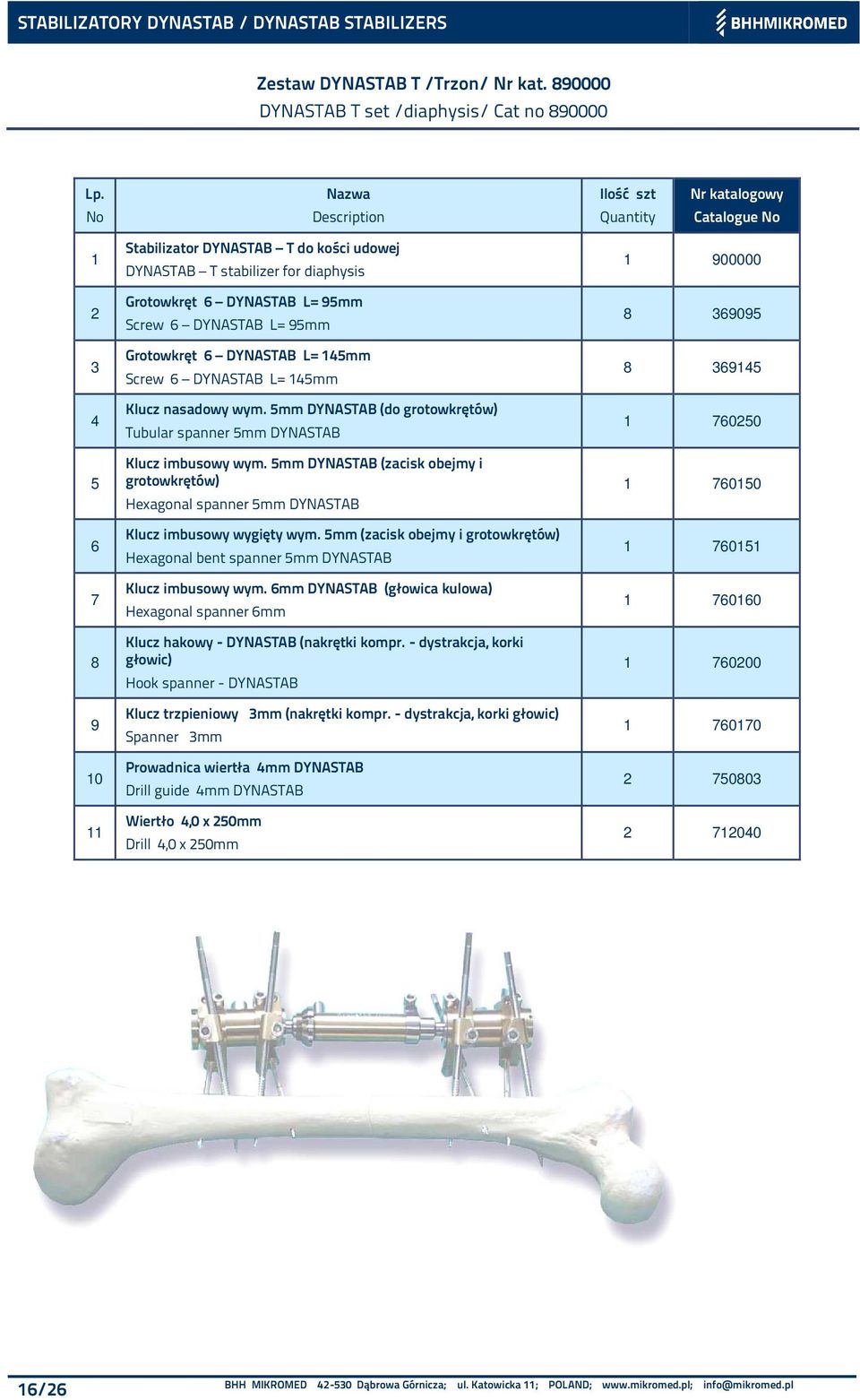 Grotowkręt 6 DYNASTAB L= 145mm Screw 6 DYNASTAB L= 145mm Klucz nasadowy wym. 5mm DYNASTAB (do grotowkrętów) Tubular spanner 5mm DYNASTAB Klucz imbusowy wym.