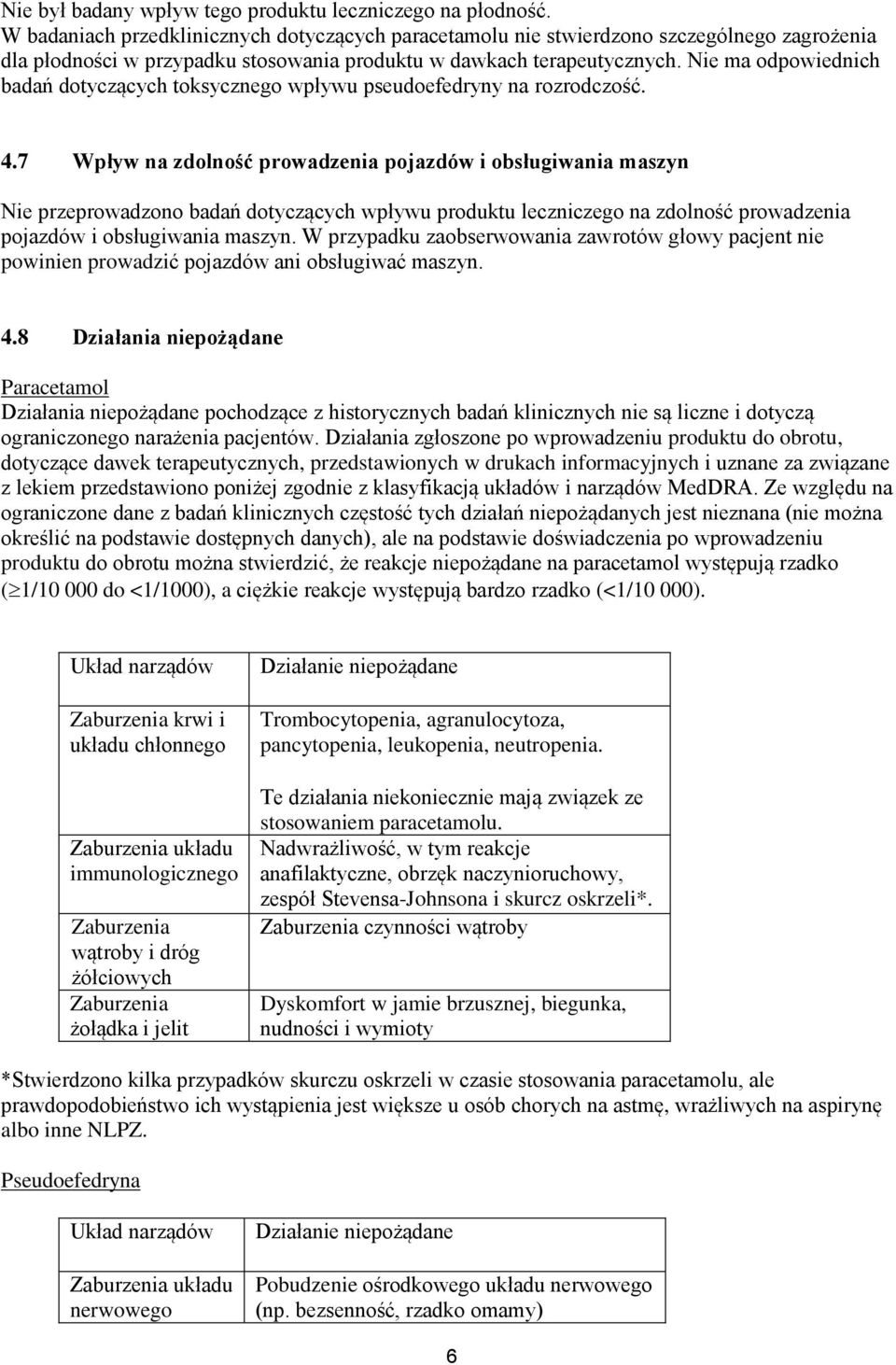 Nie ma odpowiednich badań dotyczących toksycznego wpływu pseudoefedryny na rozrodczość. 4.