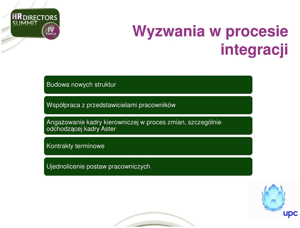 kadry kierowniczej w proces zmian, szczególnie odchodzącej