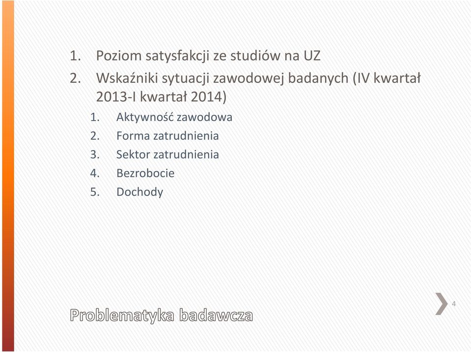 2013-I kwartał 2014) 1. Aktywność zawodowa 2.