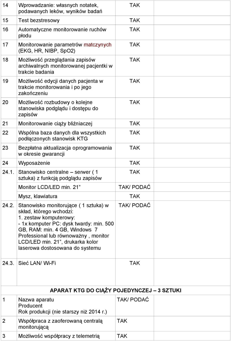kolejne stanowiska podglądu i dostępu do zapisów 21 Monitorowanie ciąży bliźniaczej 22 Wspólna baza danych dla wszystkich podłączonych stanowisk KTG 23 Bezpłatna aktualizacja oprogramowania w okresie