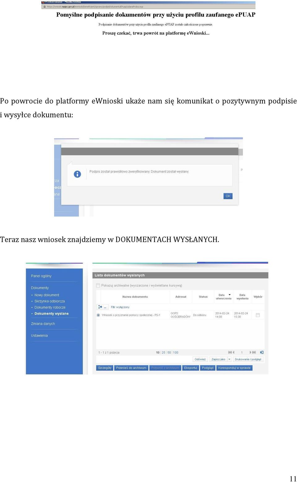 i wysyłce dokumentu: Teraz nasz wniosek