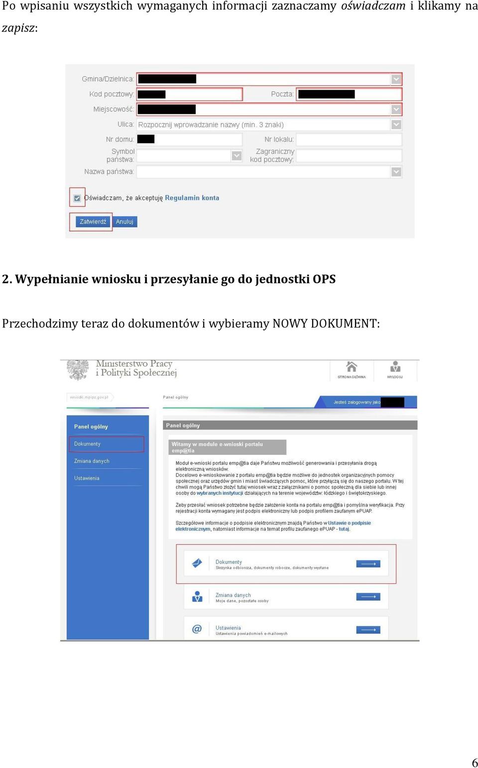 Wypełnianie wniosku i przesyłanie go do jednostki