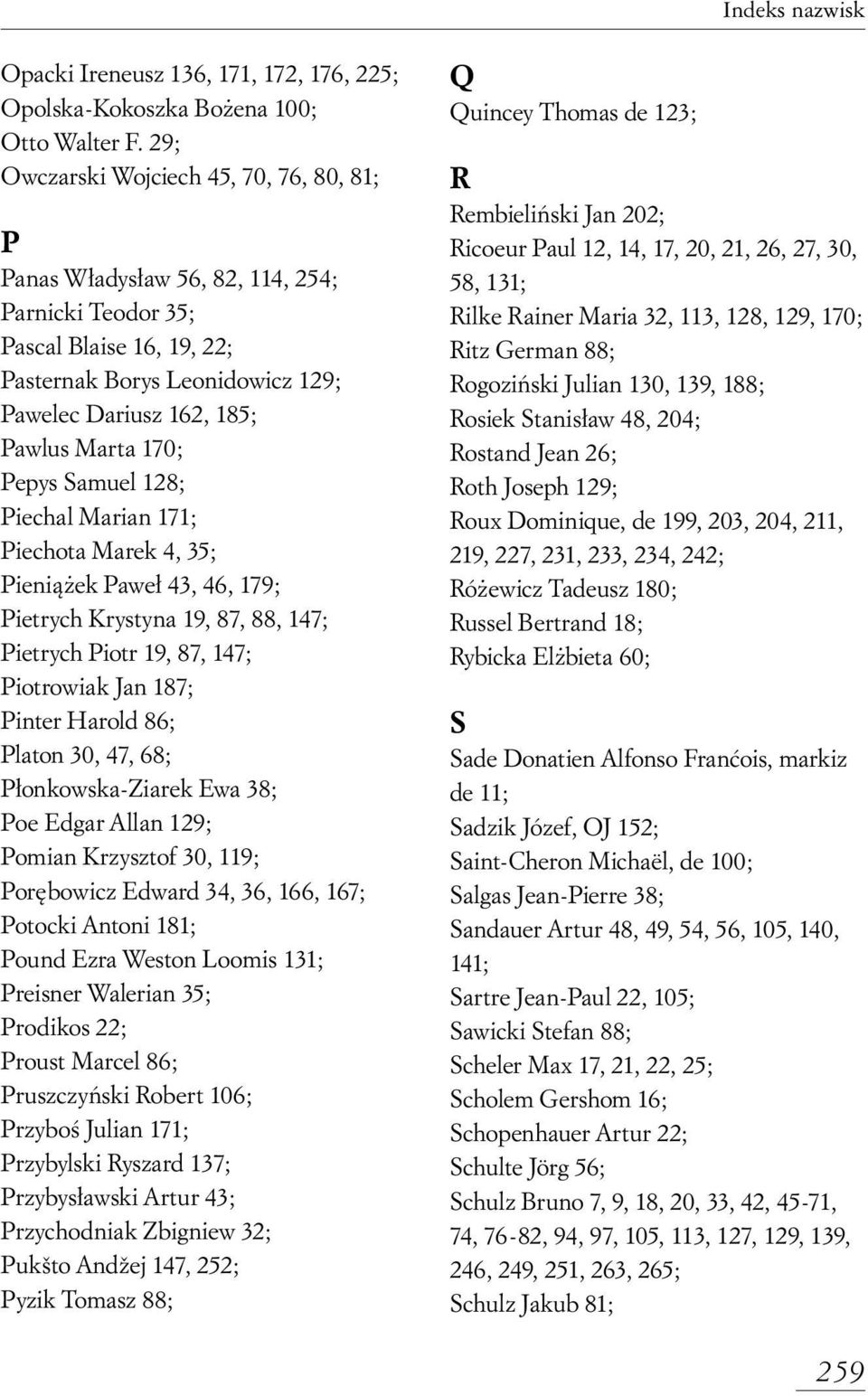 170; Pepys Samuel 128; Piechal Marian 171; Piechota Marek 4, 35; Pienià ek Pawe 43, 46, 179; Pietrych Krystyna 19, 87, 88, 147; Pietrych Piotr 19, 87, 147; Piotrowiak Jan 187; Pinter Harold 86;