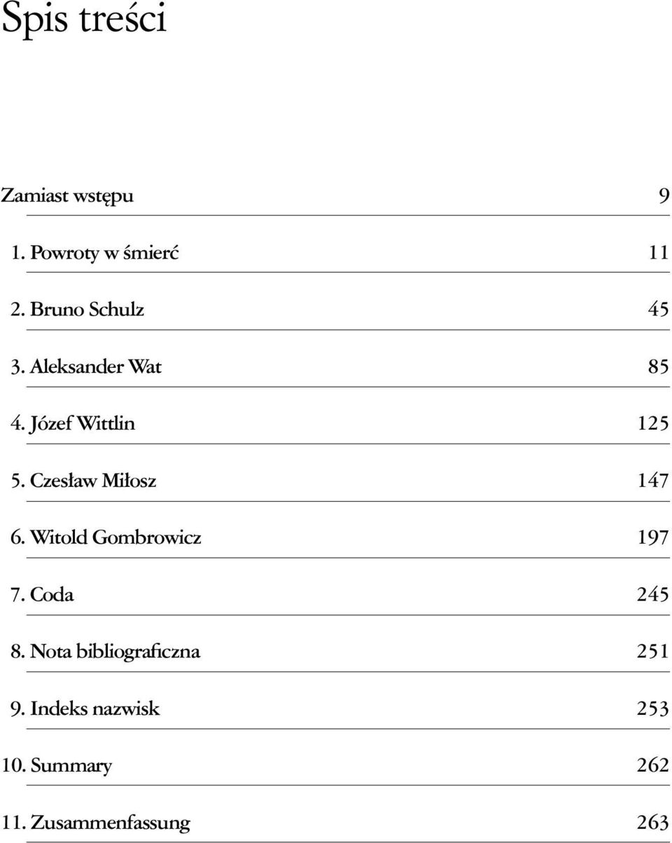 Czes aw Mi osz 6. Witold Gombrowicz 7. Coda 8.