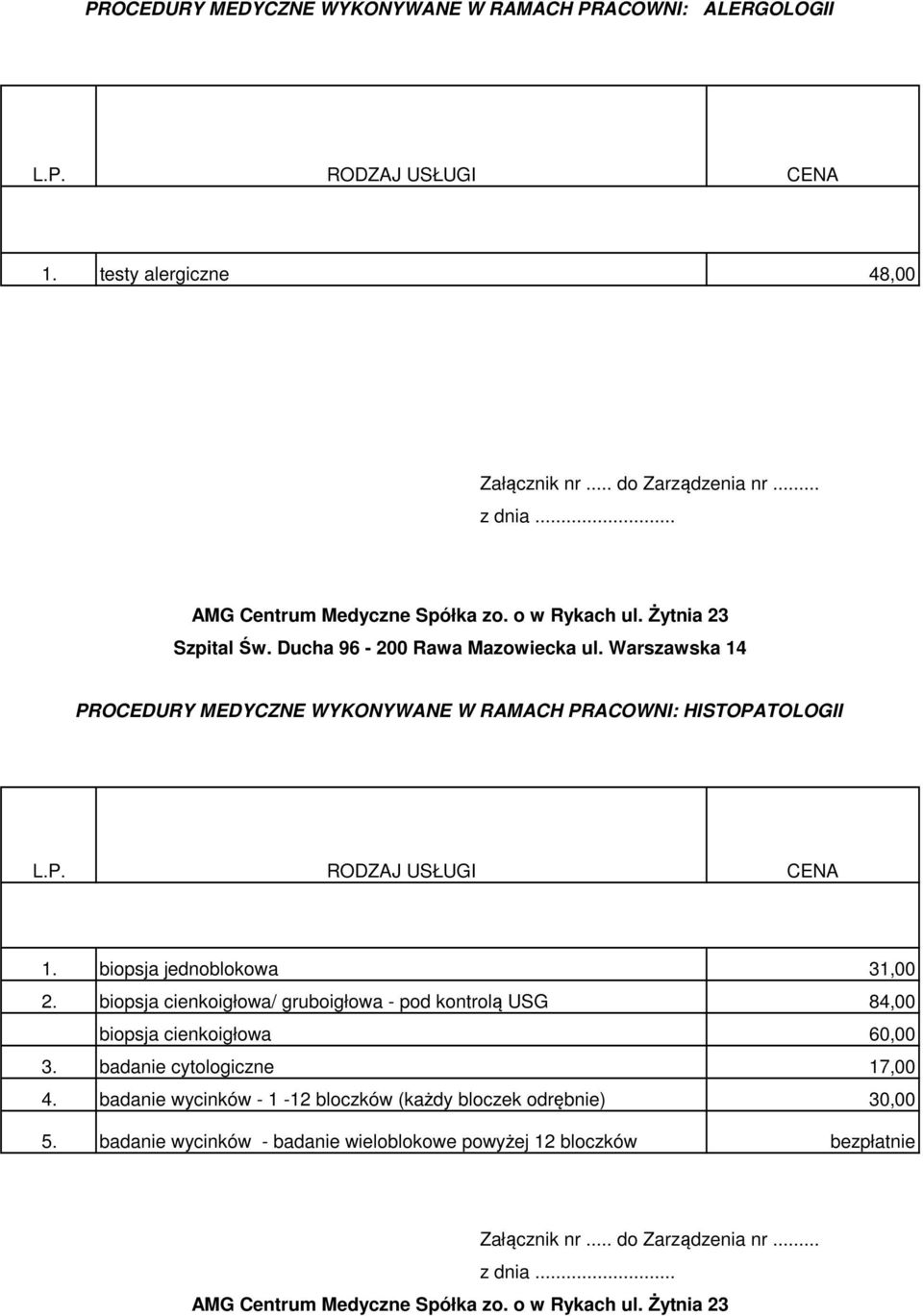 biopsja jednoblokowa 31,00 2.