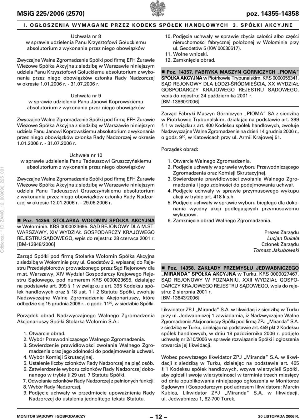 obowiązków członka Rady Nadzorczej w okresie 1.01.2006 r.