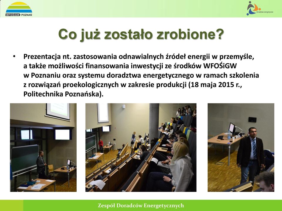 finansowania inwestycji ze środków WFOŚiGW oraz systemu doradztwa